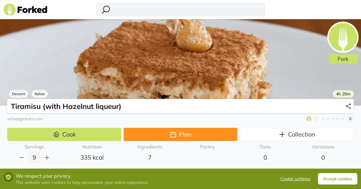 Tiramisu (with Hazelnut liqueur) | Forked
