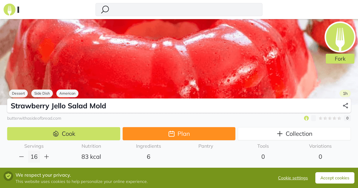 Strawberry Jello Salad Mold Forked